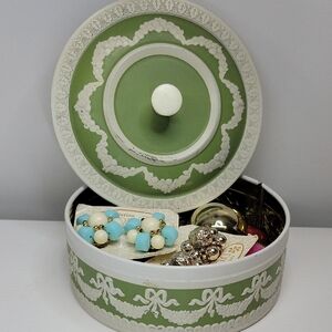 Vintage Blue Bird Confectionery Tin Made In England Filled With Clip On Earrings